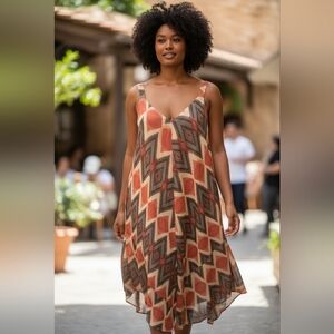 Orange and Brown Asymmetrical High-Low Sundress.  #42